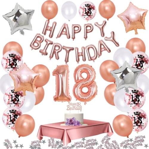 35pcs/Set 18 Birthday Party Decorations For Girl Rose Gold Tablecloth 18th Years Confetti Balloon Decoration Anniversaire Fille