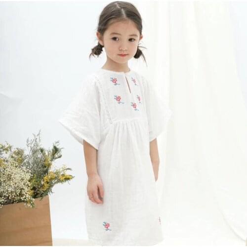Girls white dress sweet baby girls princess dress embroidered floral kids vintage design childrens clothing