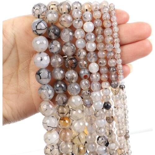 Natural Stone Beads Cut Surface Black Stone Hair Crystal Loose Beads for Jewelry Making Needlework DIY Bracelet Strand 4-12 MM