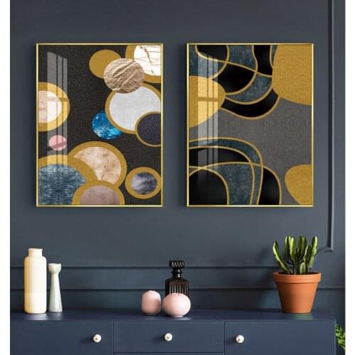 Black and grey Golden Abstract Painting Oil Painting Canvas Print Pictures Posters Decorative Wall Pictures For Living Room