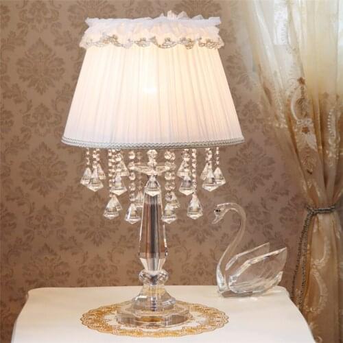European Luxury Crystal Table Lamps Bedroom Bedside Lamp Warm Princess American Living Room Table Lights Modern Wedding Fixtures