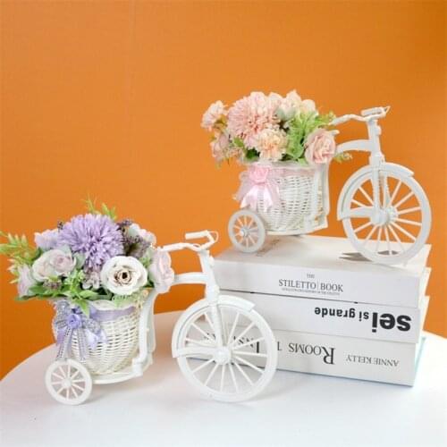 Immitation Rattan Flower Basket Vase Tricycle Bicycle Model Home Garden Wedding Party Desk Ornament Home Decor Birthday Gift