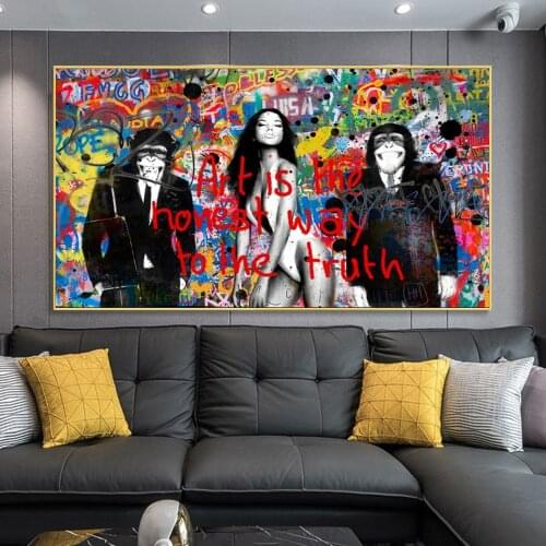 Graffiti "Art Is The Honest Way To The Truth" Monkey Posters and Prints Canvas Paintings Wall Art Picture for Living Room Decor