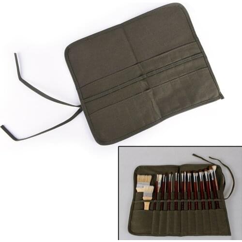 1pcs Roll Up Canvas Paint Brush Bag Cases For Artist Draw Pen Watercolor Oil Brush Army Green School Arts Supplies 41*33cm