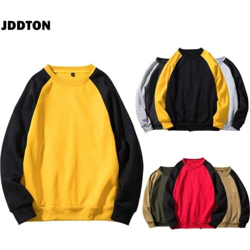 JDDTON Autumn Men Splice Casual Loose Streetwear Male Outwear Comfortable Pullover Clothing Round Neck European Size Coats JE188