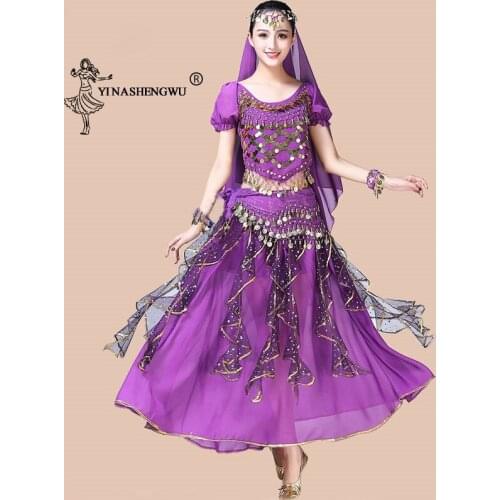 Adult Indian Belly Dance Costume Bollywood Costume Bellydance Dress Egyption Egypt Belly Dance Costume Ruffle Skirt Belt 8pc/Set