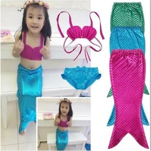 Fancy Cosplay Costume 3pcs Girl Child Birthday Holiday Gift Mermaid Tail Swimming Bikini Set Swimsuit 3-9Y