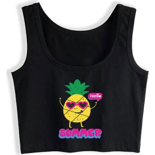 Crop Top Female Pineapple Fit Inscriptions Sleeveless Tops Women