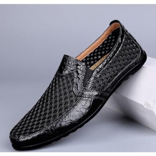 Hollow Out Mesh Mens Walking Shoes Mens Office Work Driving Shoes Male Outdoor Sneakers Summer Shoes Zapatillas Hombre Black