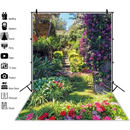 Laeacco Spring Flowers Green Garden Photocall Portrait Photographic Backgrounds Photographic Backdrops Props For Photo Studio
