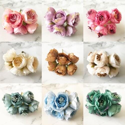 6pcs silk small tea buds roses bouquet artificial flowers for home wedding decoration accessories diy gifts christmas Garlands