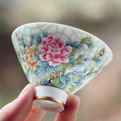 Cup Set Ceramic Teacup Bamboo-Hat Type Cup Antique Creative Enamel Master Cup Single Cup Teacups Ceremonial Cup Retro Style Cup