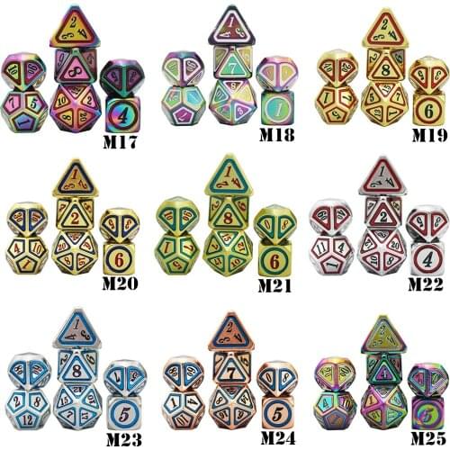 Shiny and Smooth Surfaces Metal Dice Set +1pc Bag D4 D6 D8 D10 D12 D20 Playing DND RPGs Board Game As Gift Sharp Edge