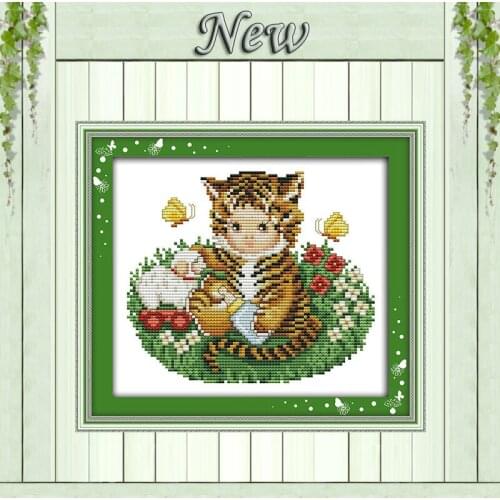 Baby tiger lovely cartoon paintings counted printed on canvas DMC 11CT 14CT kits Chinese Cross Stitch embroidery needlework Sets