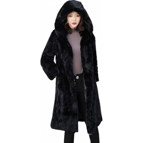 Winter New Natural Rex Rabbit Fur Coat Women Korean Fashion Thick Warm Long Fur Jacket Women Cloak Plus size Ladies Overcoat 4XL