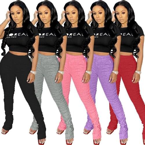 5 Colors In Stock Women Mid Waist Stretchy Ruched Pants 2020 Hot Sale Solid Casual Athletic Pants Home Sports Comfortable