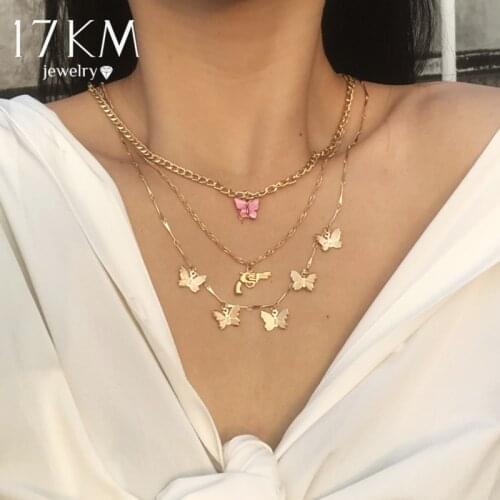 Bohemian Multilayer Pistol Butterfly Necklace For Women Trendy Gold Letter Choker Necklaces 2021 New Jewelry