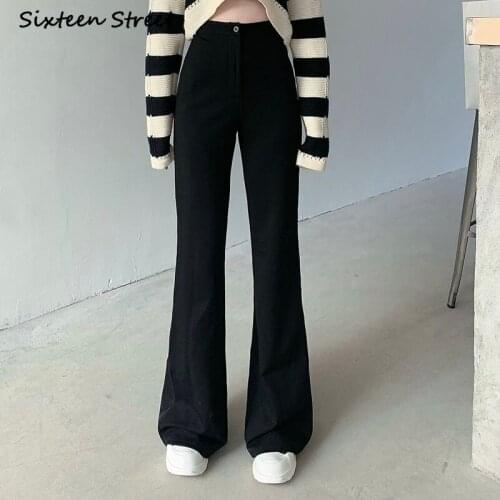 Casual Suit Pants Women Autumn and Winter Black High Waist Loose Trousers Mopping Flared Pants Aesthetic Korean Clothing 2020