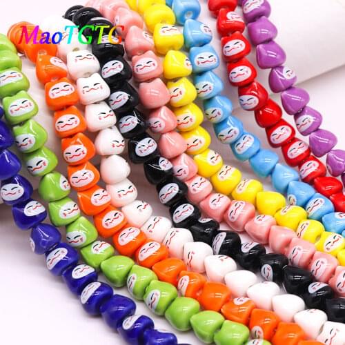 20pcs/lot Smiling Ceramic Beads For Jewelry Making Necklace Bracelet Multicolor Kittens Straight Hole Beads Accessories Wholesal