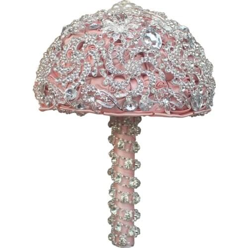 Luxury Handmade Wedding Bouquet High Quality Silver Diamond Crystal Brooches Jewelry Bridal Wedding Flower Snow Tooth Color Rose