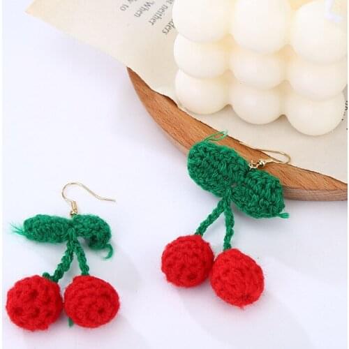 Knitted Green Leaf Fruit Shape Girl Earrings Pendant Jewelry Accessories Birthday Party Drop Earring
