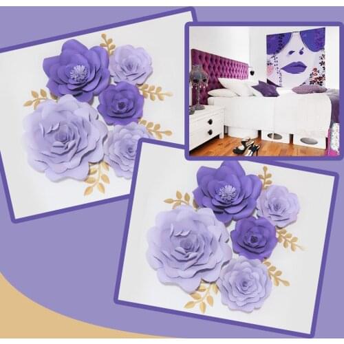 Lilac DIY 5PCS Giant Paper Flowers + 5 Leaves Flores Artificiales Fleur Artificielle Wedding & Event Backdrop Party Baby Nursery
