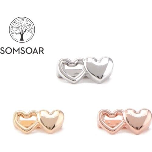 Somsoar Jewelry Double Heart Love Slide Charms fit 10mm Wide Leather wrappable Mesh Bracelet Necklace 10pcs/lot