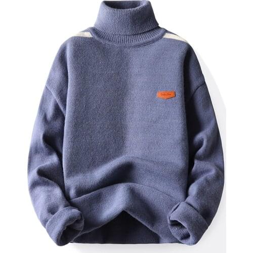 Turtleneck Sweater Men Fashion Striped Pullovers Mens Causal Knitted Sweaters Loose Pullovers Youthful Vitality Mens Clothing