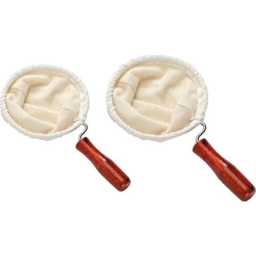 T21D Reusable Hand Coffee Filter Bag Flannel Cloth Strainer with Wood Handle Mesh Pot