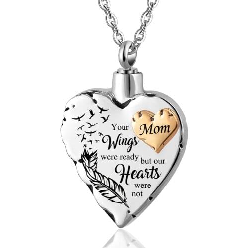 Angel Wing Love Heart Necklaces for Ashes Stainless Steel Memorial Pendant Jewelry Gifts for Men Women Mom/Brother/Husband