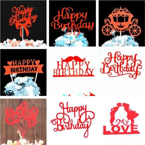 Cake Toppers Birthday Party Decorations Kids Girl Silver Cupcake Toppers Baby Boy Shower Party Favors Happy Birthday Cake Topper