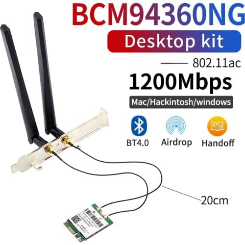 1200Mbps Wireless BCM94360NG NGFF M.2 WiFi Card Dual Band 802.11ac 2.4G/5Ghz WLAN Bluetooth4.0 DW1560 For Window MacOS Hakintosh