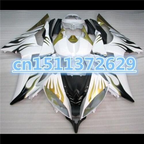 YZFR6 2008 2009 YZF R6 08 09 10 11 YZF-R6 08 09 2010 2011 fairing kit gold flame white