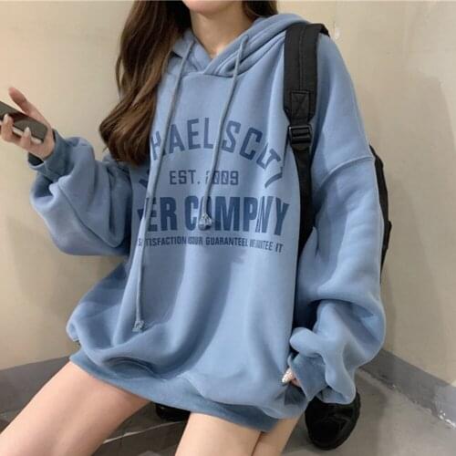 Women Oversized Sweatshirt Autumn Harajuku Letter Print Hoodies Korean Style Drawstring Warm Pullover Loose Tops Coat Womens