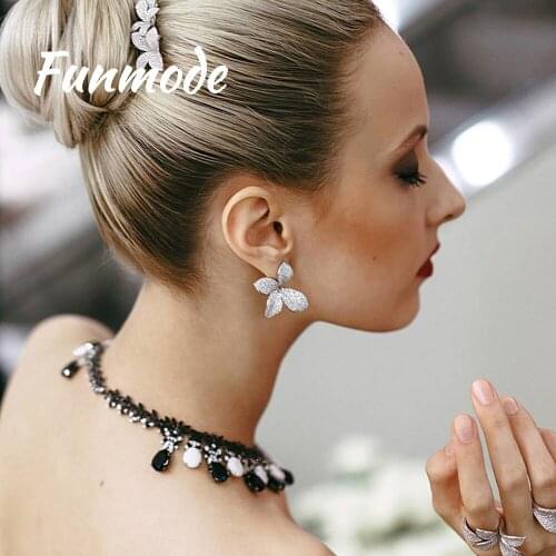 Funmode Rose Flower Shaped Cz Pave Setting Elegant Stud Earrings Crystal Girl Ear Studs for Women Fashion Jewelry Brincos F010E