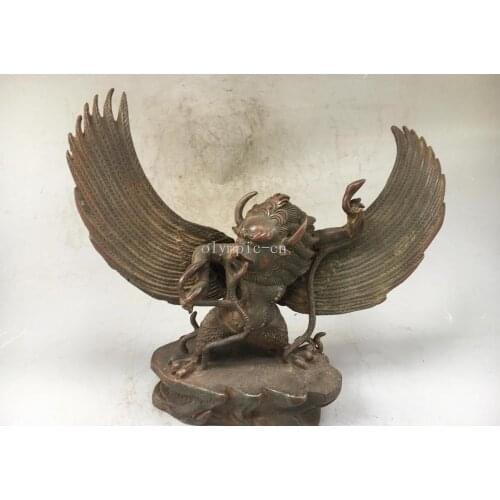 10'' bronze copper tibet buddhism Dhammapala bird Garuda Dhwaja catch snake 25CM