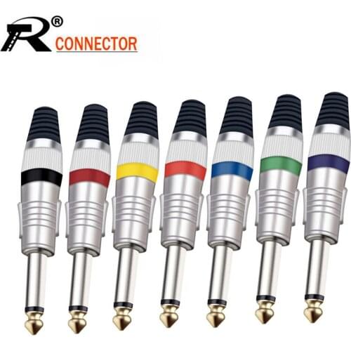 10pcs/lot Mono Sophomore Core Jack 6.35mm Audio Cable Connector 2 Pole 1/4 Inch Mono Male Plug Amplifier Microphone Connector