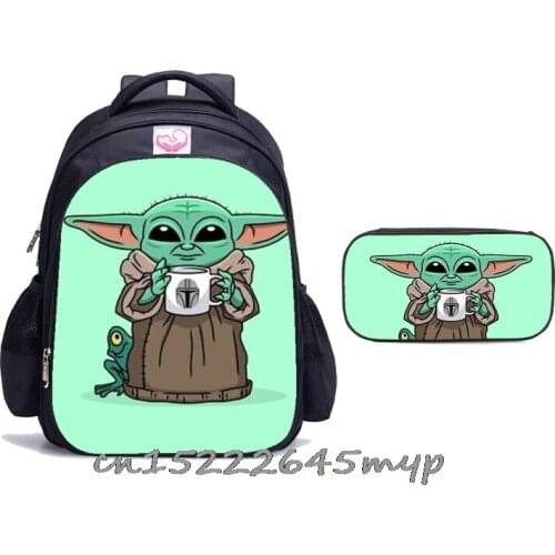 2pcs/set Kids School Bags Boys Mandalorian Baby Yoda Schoolbags Primary Student Large Capacity Mochila Sets Girls Boys Satchel