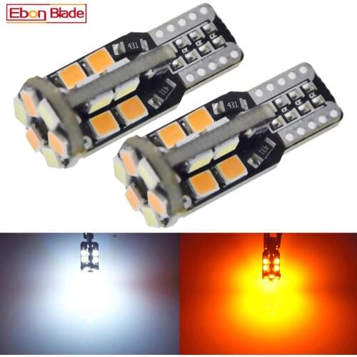 2 x T10 W5W LED Car Light Dual Color White Amber/White Ice Blue 194 3030 SMD Auto Interior Dome Map Side Wedge Marker Bulb Lamp