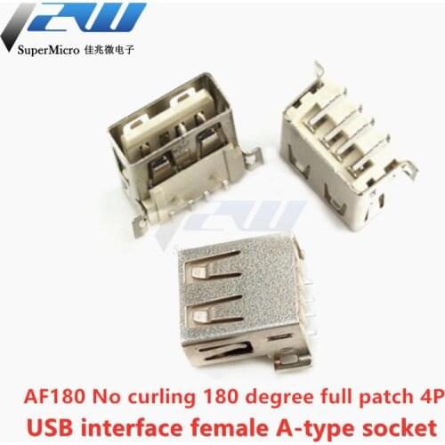 20pcs / lot AF180 without curling full patch USB A type socket female seat A female 180 degree patch 4P