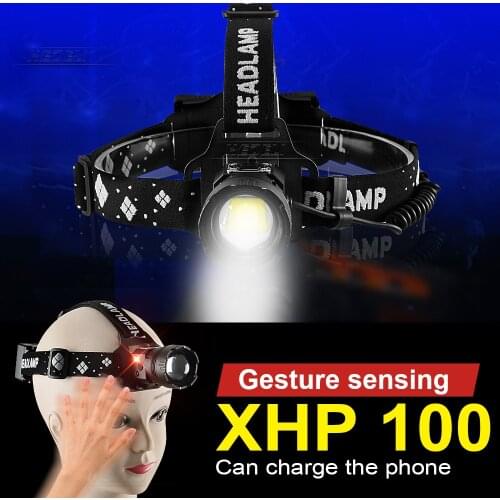 2021 Drop Shipping High Power LED Head Flashlight USB 18650 Charging XHP100 Sensor Zoom Head Lamp L2 Waterproof Fishing Headlamp