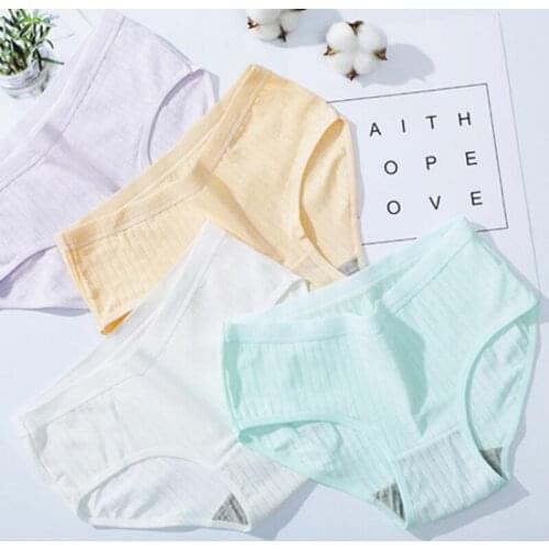 3Pcs/Set M-XL Printed Girl Underwear Pure Cotton Antibacterial Crotch Panties Womens Mid-waist Briefs Japanese Stripe Lingerie