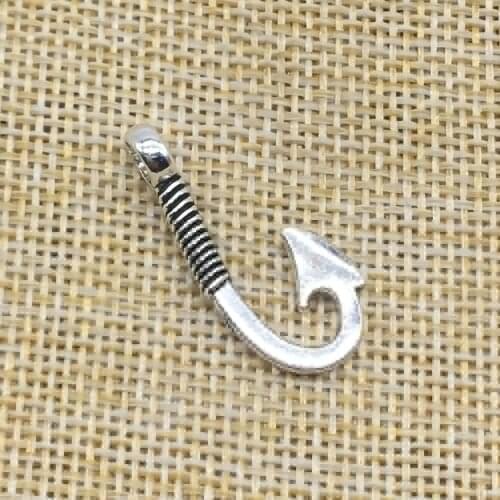 30Pcs Fish Hook Charms Pendant Antique Silver Color DIY Jewelry Making Handmade Crafts