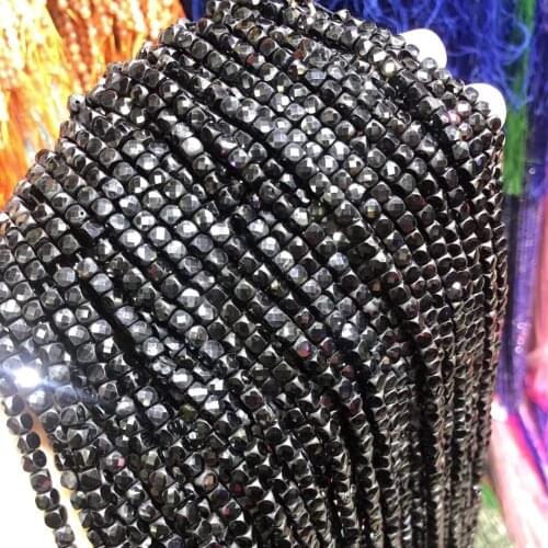 4mm Square Shape Natural Black Spinels Beads Fashion Faceted Loose Beads Accessories for Jewelry Making DIY Necklaces Bracelet
