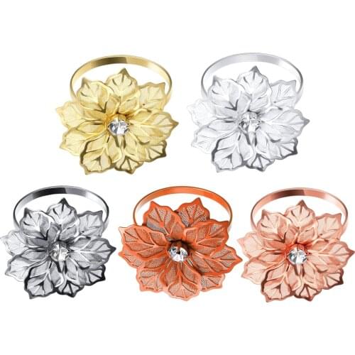 5PCS Napkin Rings Set Hollow Out Flower Napkin Holders Serviette Buckles Cloth Ring Towel Ring For Hotel Restaurant Dining Bar