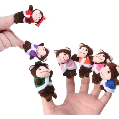 7Pcs Cartoon Animal Monkey Dolls Finger Puppets Set Mini Plush Baby Boys Girls Story Telling Hand Cloth Doll Educational Toys