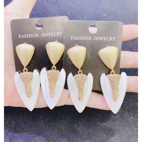 Shiny Crystal Shell Earring New Western Style Dangle Earrings For Woman 24K Gold Plated 3Pairs