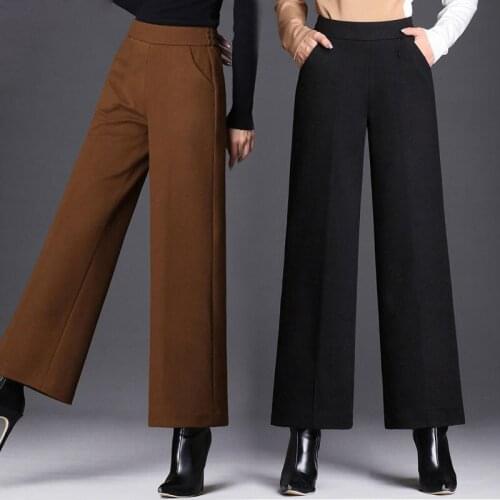 Wide Leg Pants Womens Bottoms Autumn and Winter New High Waist Woolen Pants Versatile Loose Casual Full Length Trousers X671