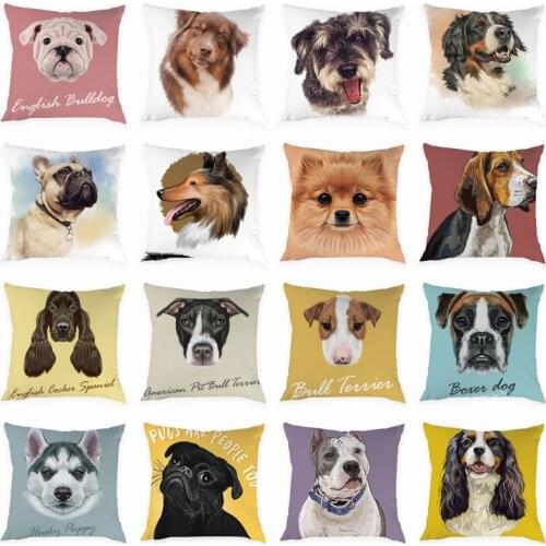 Cute Animal Pattern Cushion Cover Decoration Car Pillowcase All Kinds of Dogs Pattern Peach Skin House Home Decoration 45x45cm