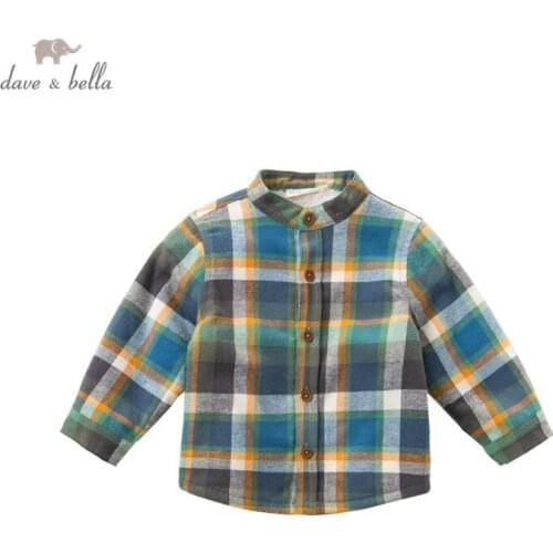 DB16152 dave bella winter baby boys plaid padded shirts infant toddler tops children high quality clothes